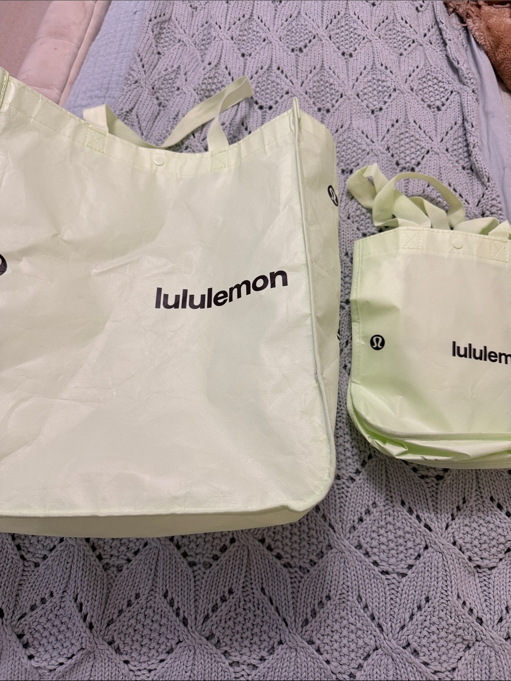 lululemon athletica Pale Green Reusable Tote Bag Duo